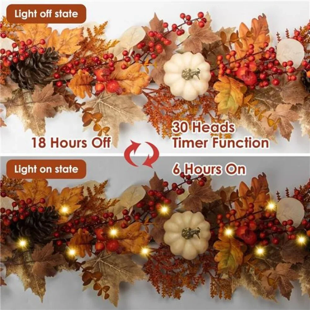 6Ft Fall Porch Decorations Outdoor for Home Backdrop Pumpkins Berries Pine Cones